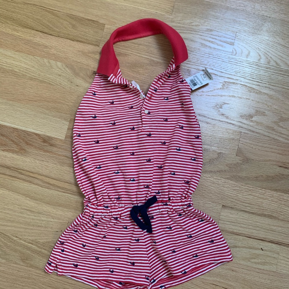 Ralph Lauren Girls Whales Red and White Romper